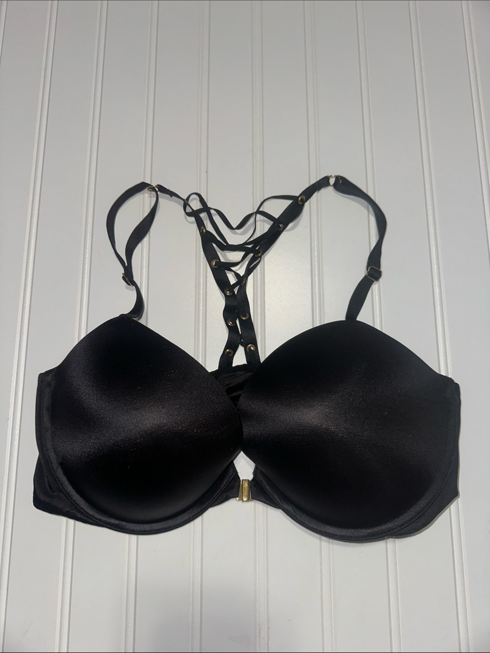 Victoria’s Secret 36D Black Front Close Push Up Racerback Bra Strappy